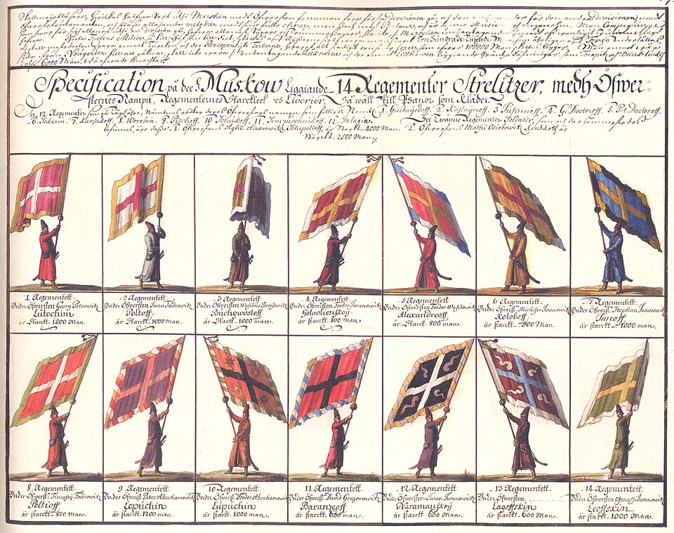 Знамёна и форма стрелецких полков. Фото: общественное достояние