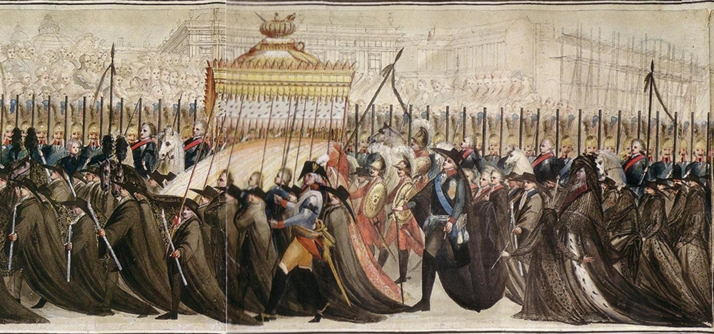 Фрагмент рисунка неизвестного художника &laquo;Траурная процессия перезахоронения праха Петра III&raquo;. Фото: Wikipedia