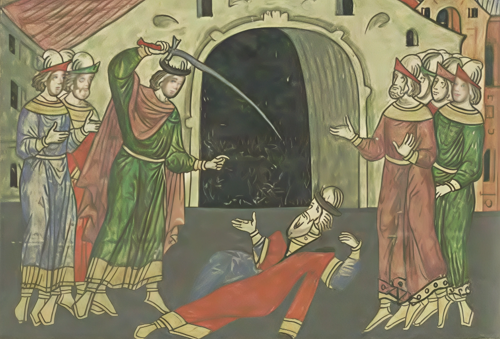 Дмитрий Михайлович убивает Юрия Даниловича Московского в Орде. Фото: из «Царственного летописца»