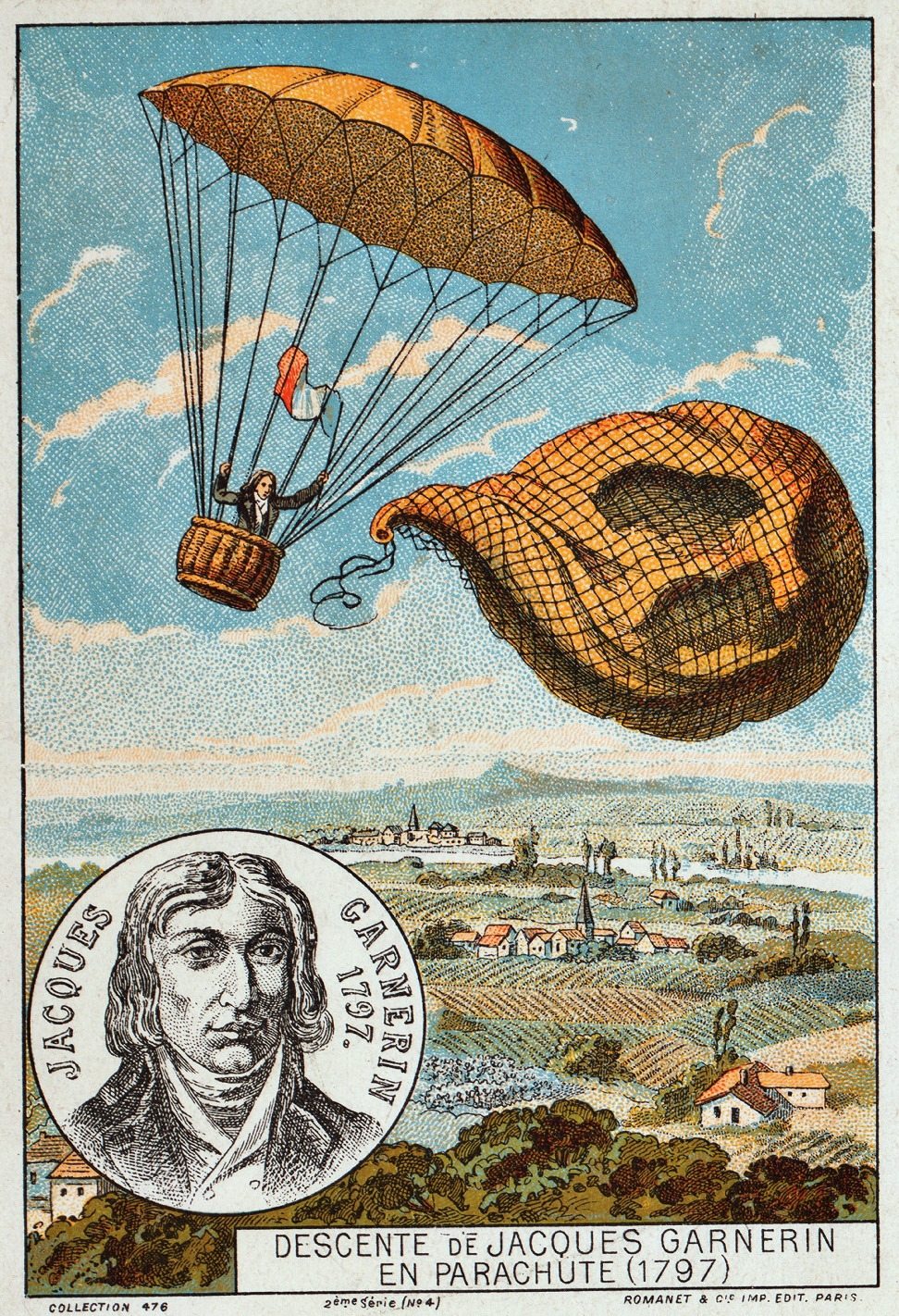 Литография&nbsp;&laquo;Парашютный спуск Андре-Жака Гарнерена&raquo;. Фото:&nbsp;Romanet & Cie. / Library of Congress&nbsp;