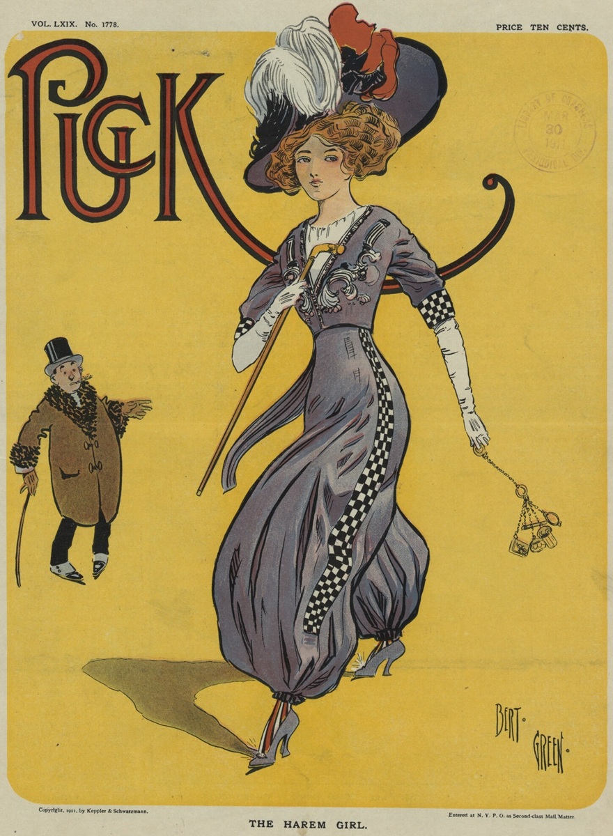Карикатура Берта Грина для журнала Puck Magazine. Женщина в новом стиле &laquo;шаровары&raquo;, 29 марта 1911 года. Фото:&nbsp;Library of Congress