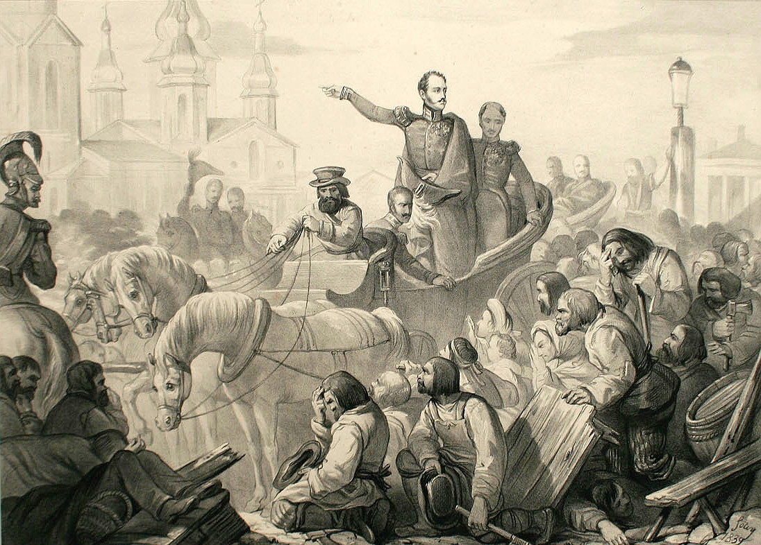 Рисунок&nbsp;&laquo;Николай I усмиряет толпу на Сенной площади&raquo;. Фото: litfund.ru