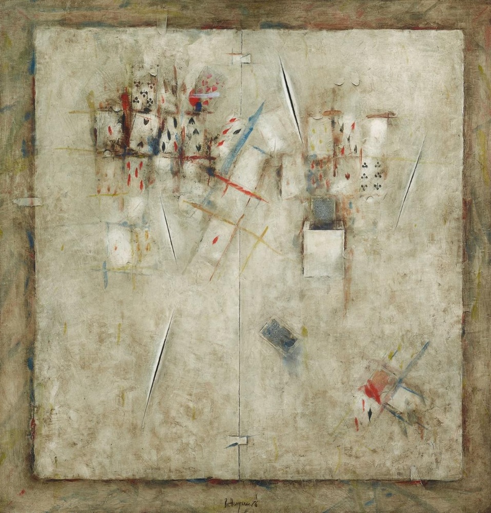 Картина Владимира Немухина «Натюрморт с картами». Фото: Государственная Третьяковская галерея