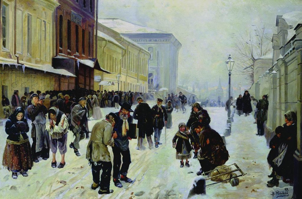 Картина В. Е. Маковского «Ночлежники». На переднем плане с папкой для рисунков под мышкой изображён Саврасов. Фото: Русский музей
