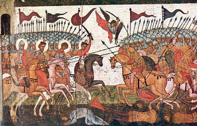 Битва новгородцев и суздальцев в 1170 году, фрагмент иконы. Фото: общественное достояние