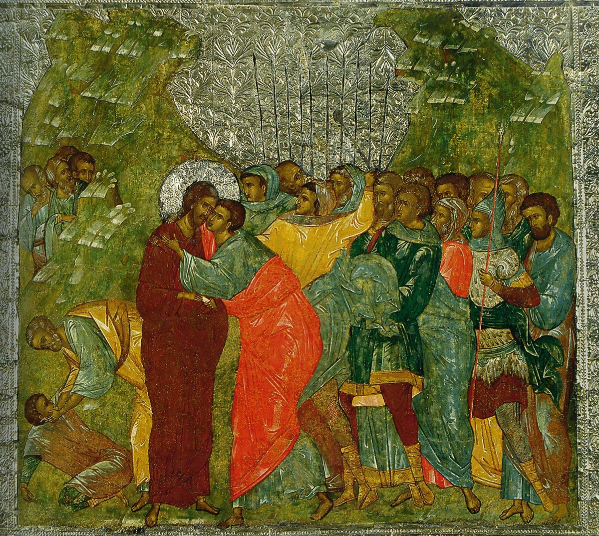 Фрагмент иконы "Взятие Иисуса Христа под стражу. Предательство Иуды". Фото:&nbsp;Новгородский гос. историко-архитектурный и худо&shy;жест&shy;вен&shy;ный музей-заповедник