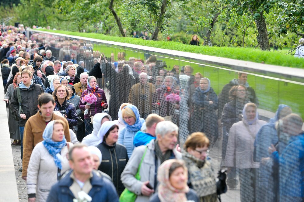 Открытие мемориала «Сад памяти» на Бутовском полигоне, 2017 год. Фото: Киселев Сергей / Агентство «Москва»