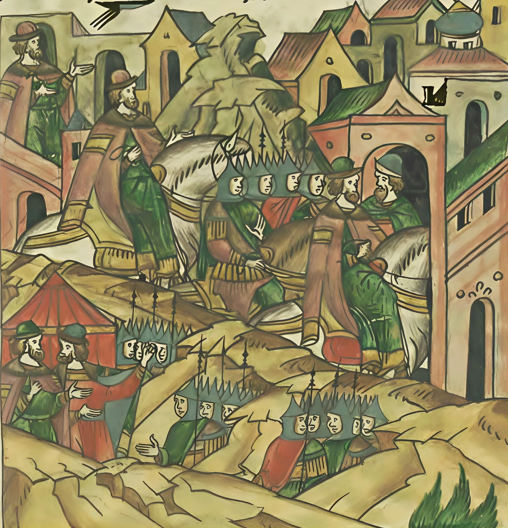 Святослав Ярославович и Даниил Александрович идут ратью к Переславлю. Фото: из «Царственного летописца»