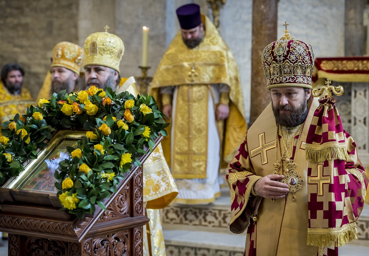 Митрополит Волоколамский, викарий патриарха Московского и всея Руси Иларион во время памятных мероприятий в патриаршем подворье святителя Николая в Бари. Фото: Алессандро Рота / РИА Новости