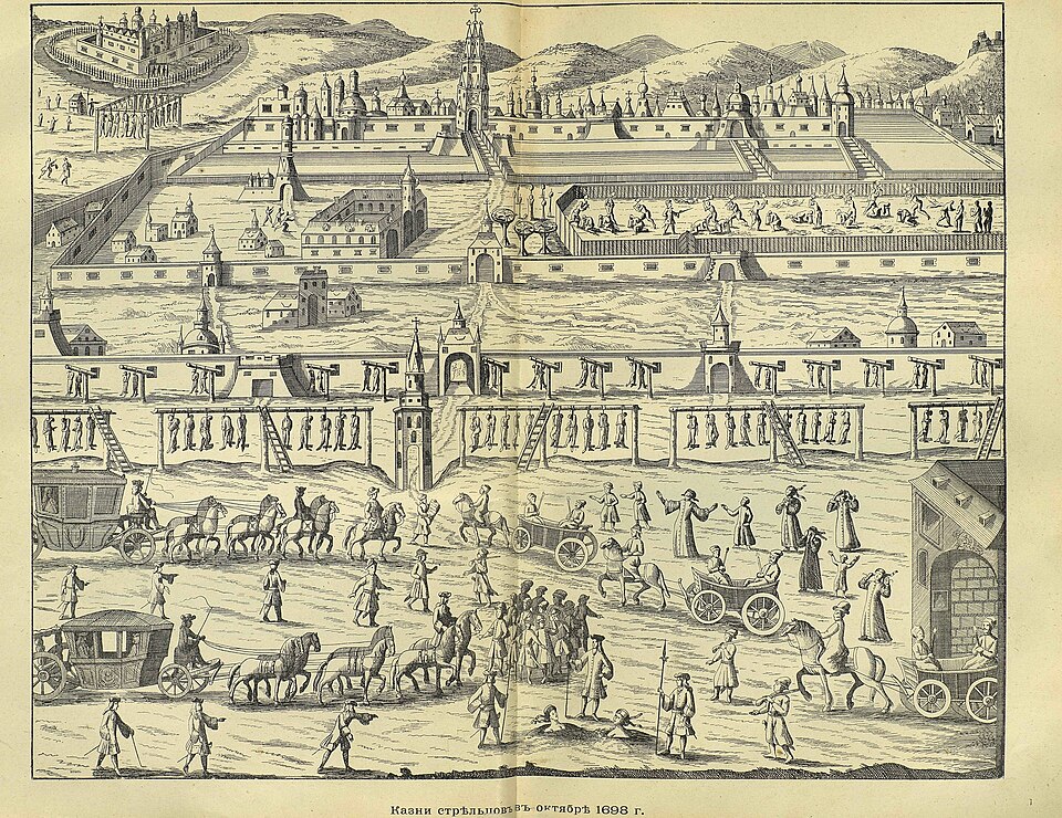 Рисунок, иллюстрирующий казнь стрельцов (из Дневника Иоганна Корба). Фото: общественное достояние